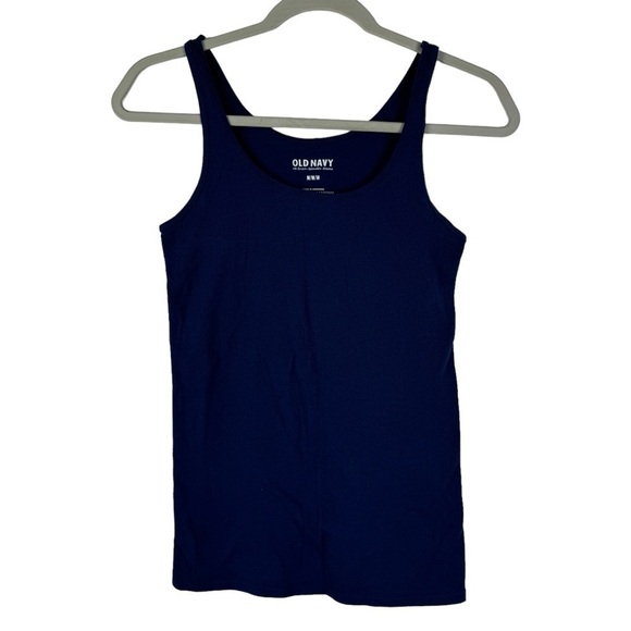 Old Navy 2 Tank Tops Red Ribbed "Need Coffee" and Navy Blue Tank Women's Medium - Picture 7 of 12